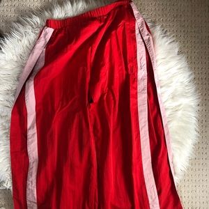 RED AND WHITE OPEN LEG TRACK PANTS